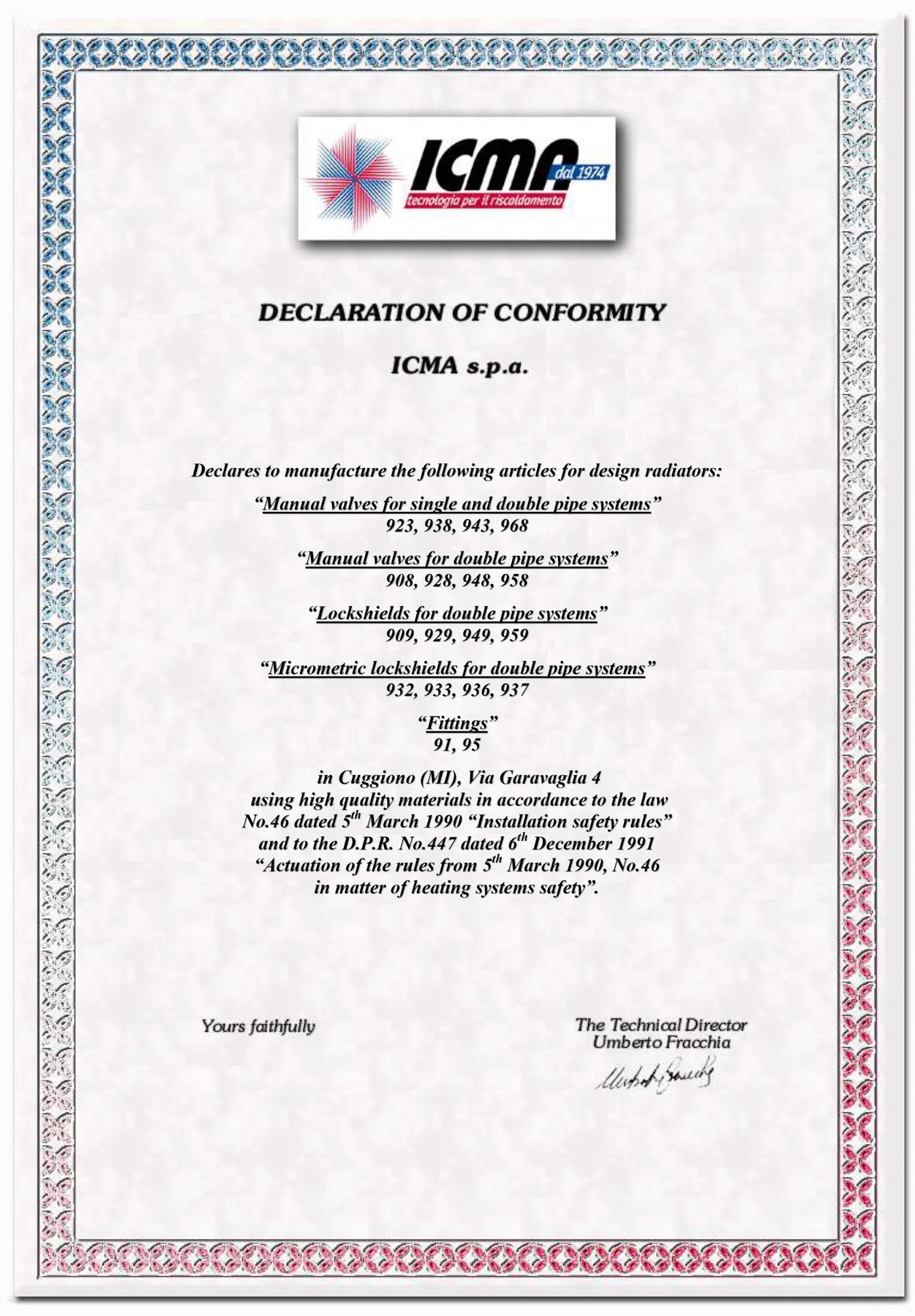 ICMA s.p.a. Declaration of Conformity / Δήλωση Συμμόρφωσης — NEXT LEVEL
