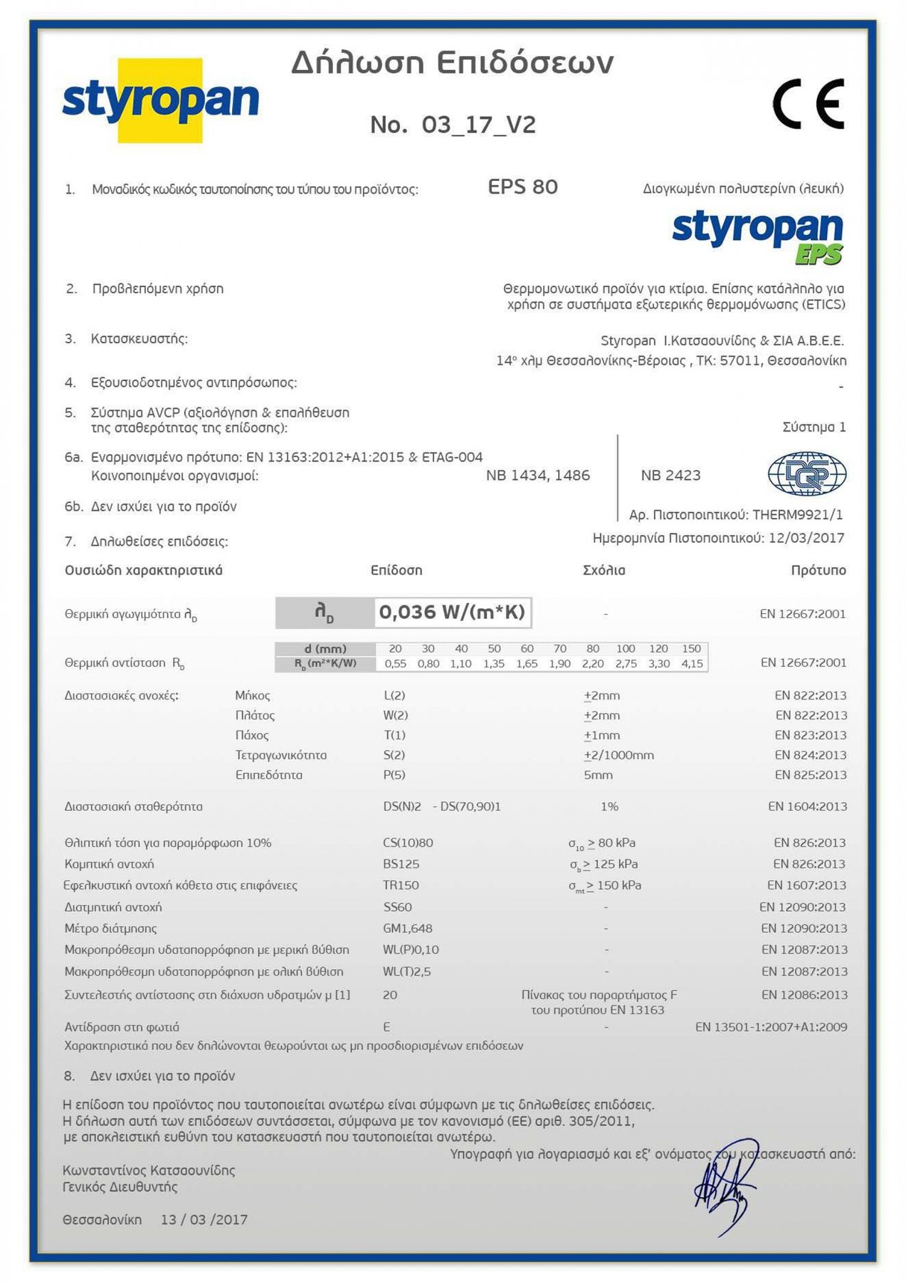 Styropan EPS 80 Declaration of Performance / Δήλωση Επιδόσεων με σήμανση CE — NEXT LEVEL