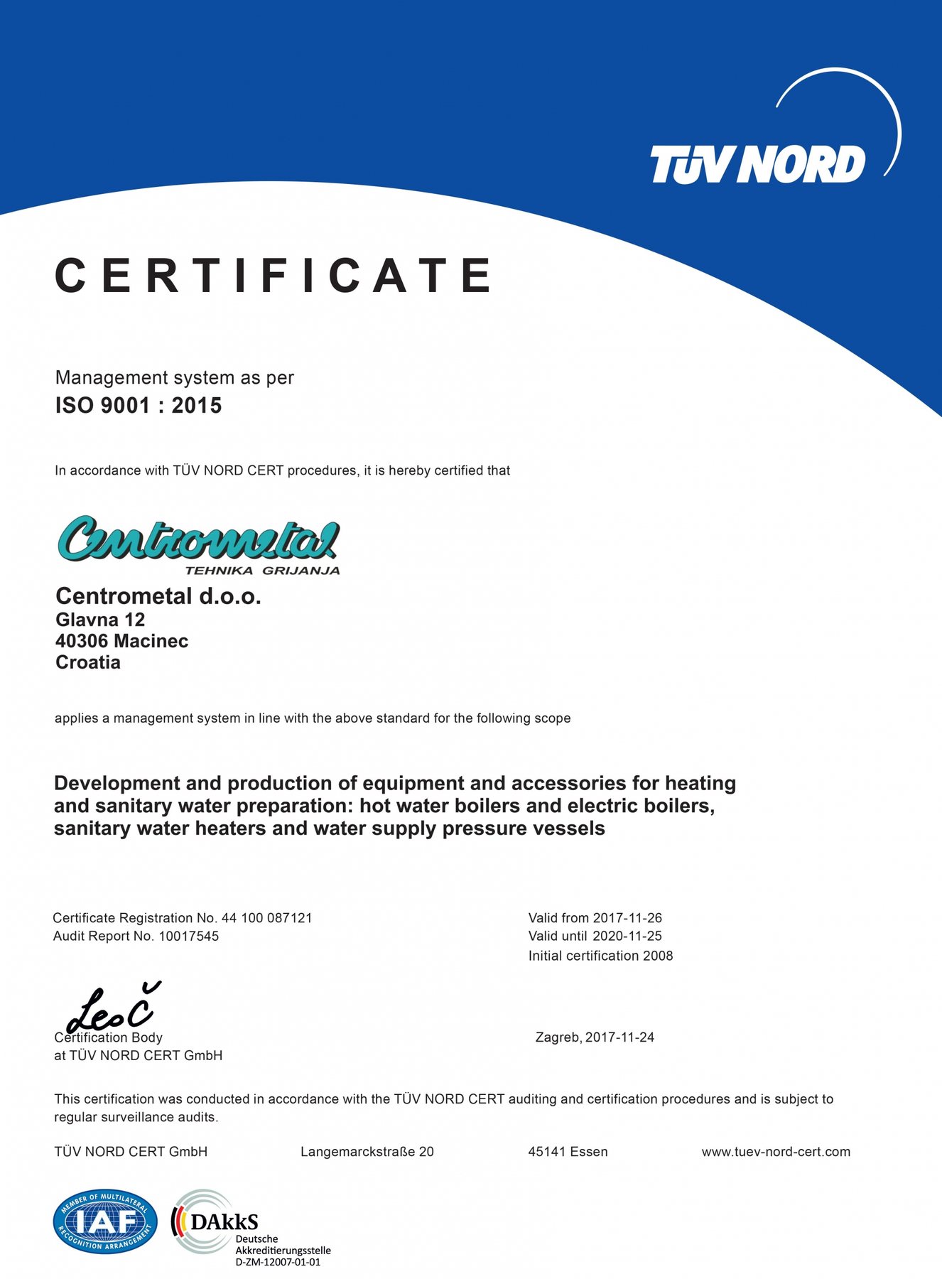 TÜV NORD certificate ISO 9001:2015 / Πιστοποιητικό ISO 9001:2015 — NEXT LEVEL